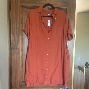 Old Navy Rust Orange Button-Front Shirt Dress